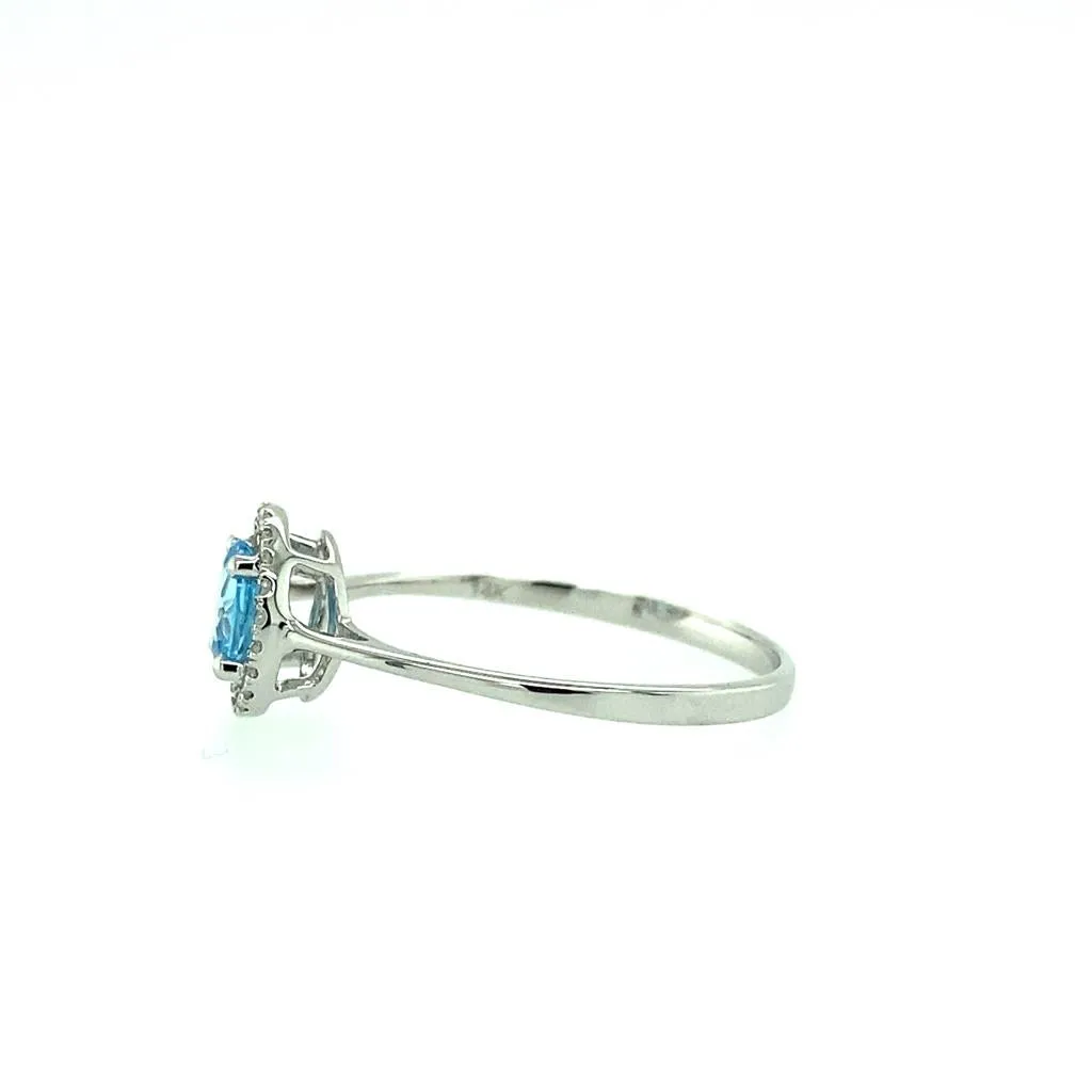 14K White Gold 0.66ctw Round Blue Topaz & Diamond Halo Ring