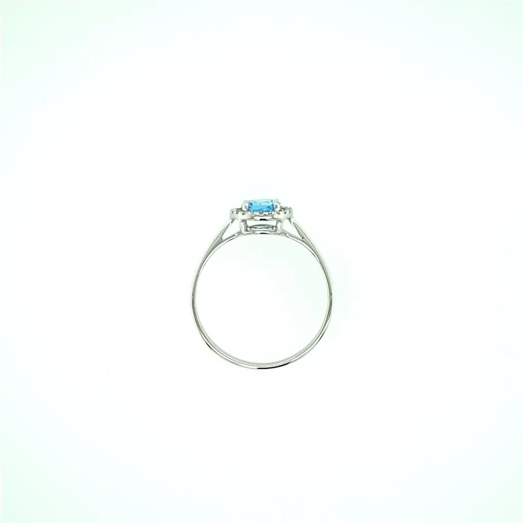 14K White Gold 0.66ctw Round Blue Topaz & Diamond Halo Ring