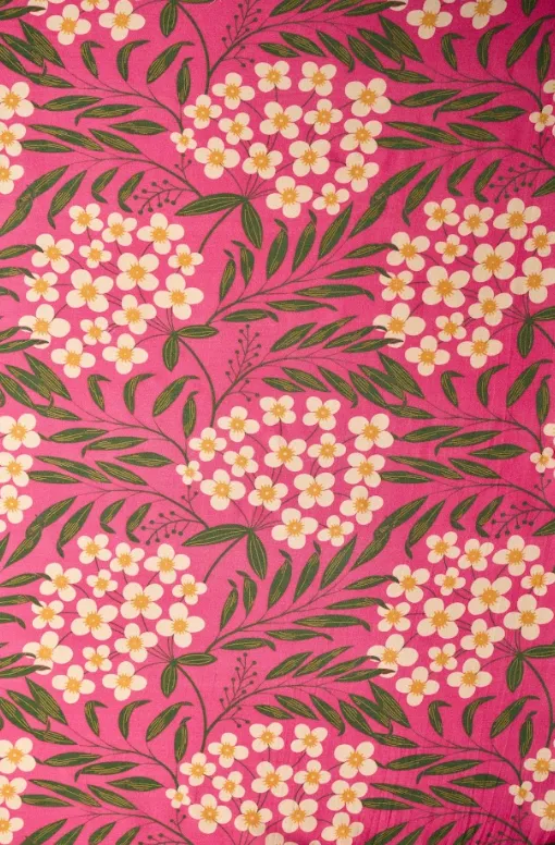 Barah Masi Cluster Pattern With Pink Background Natural Muslin Silk Fabric