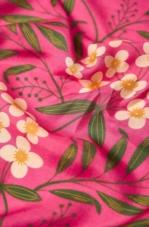 Barah Masi Cluster Pattern With Pink Background Natural Muslin Silk Fabric