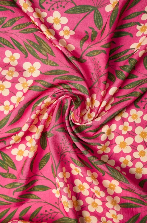 Barah Masi Cluster Pattern With Pink Background Natural Muslin Silk Fabric