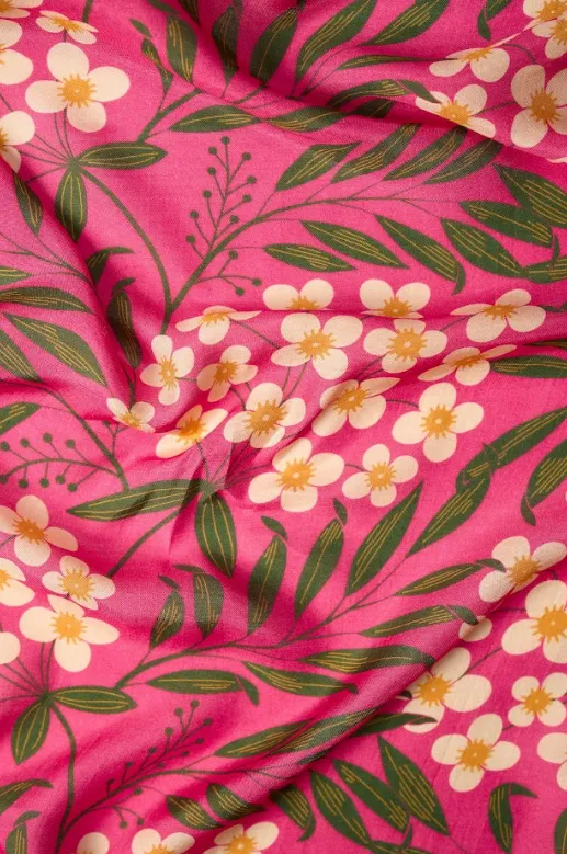 Barah Masi Cluster Pattern With Pink Background Natural Muslin Silk Fabric