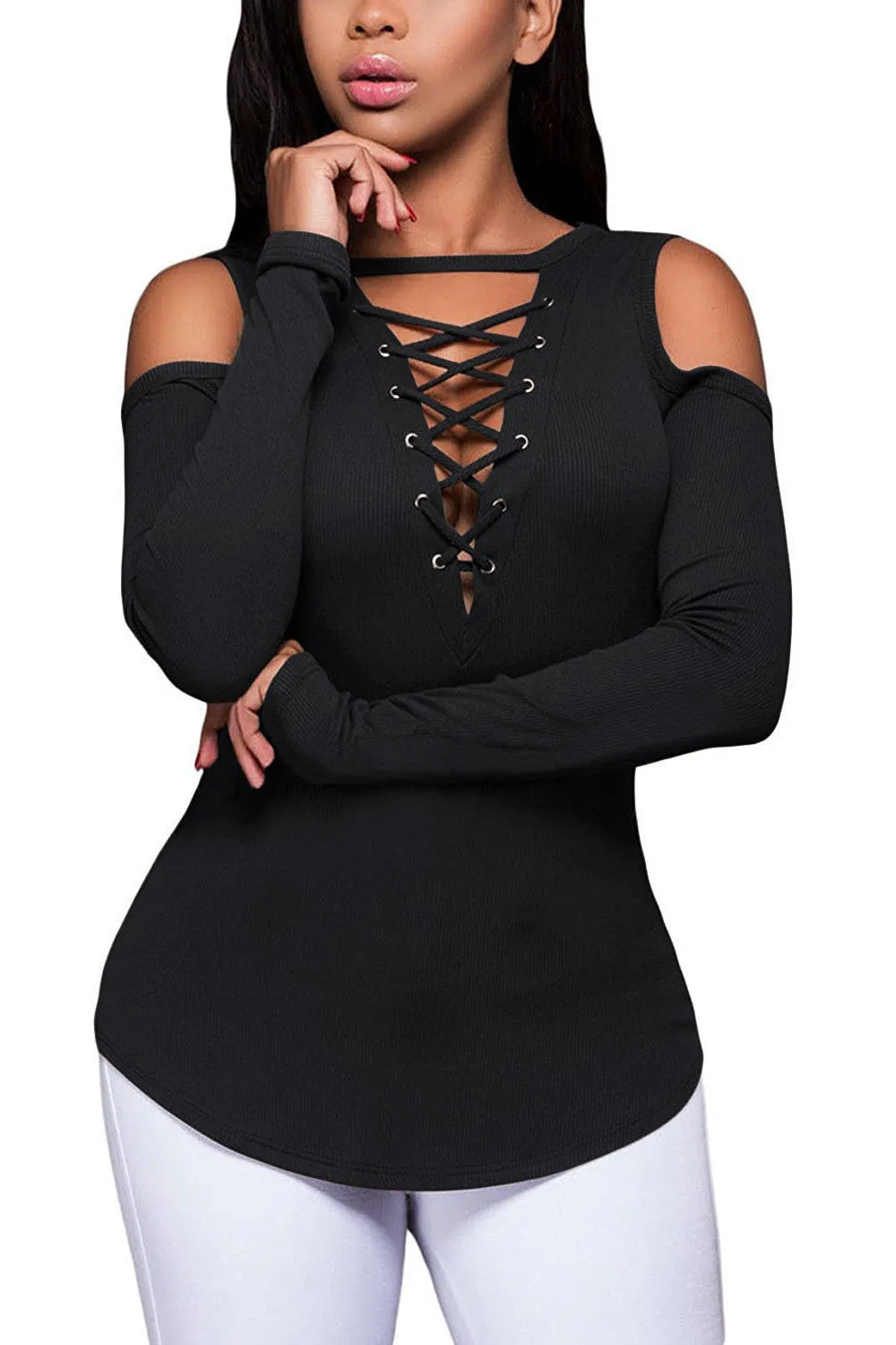 Bear Shoulder Straps Cross Long Sleeves Blouse