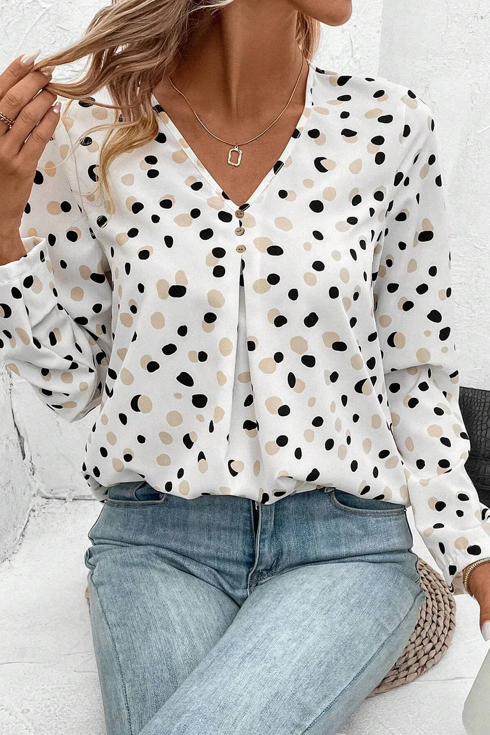 Black and Beige Spots Print Blouse