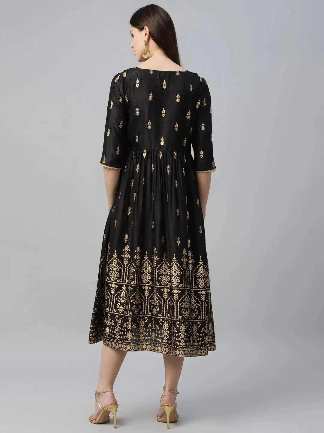 Black Printed Polyester Dress