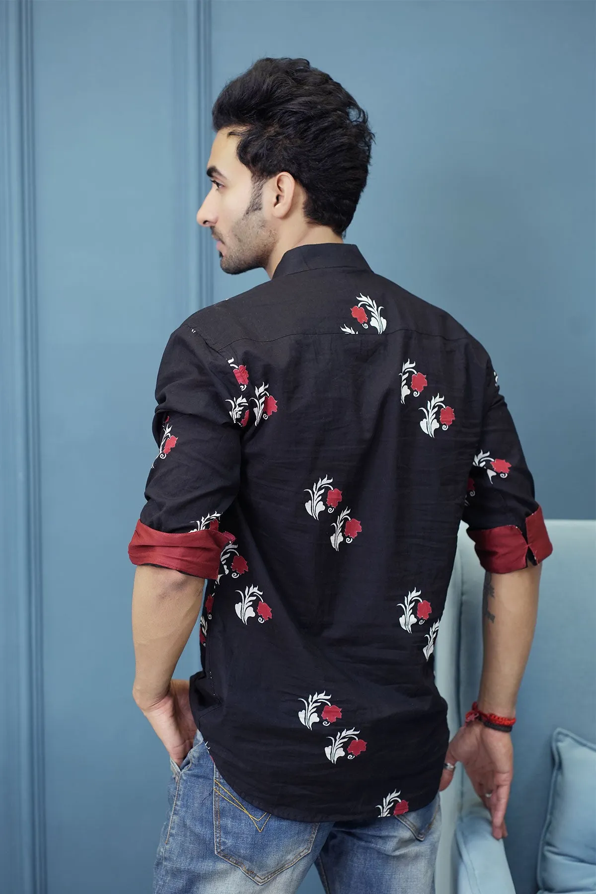 Black Red Flower Cotton Trendy Short Kurta | Style Matters