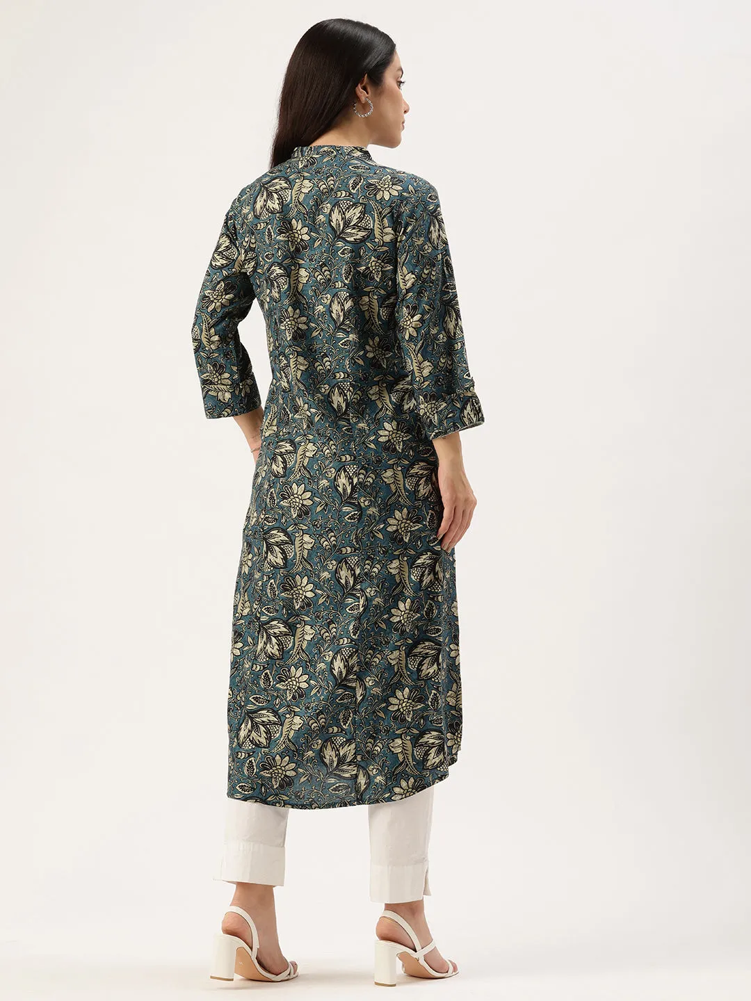 Blue Floral Printed A Line Kurta