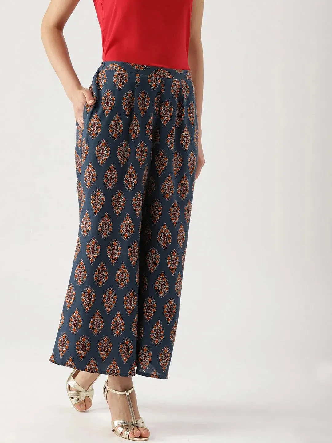 Blue Printed Cotton Palazzos