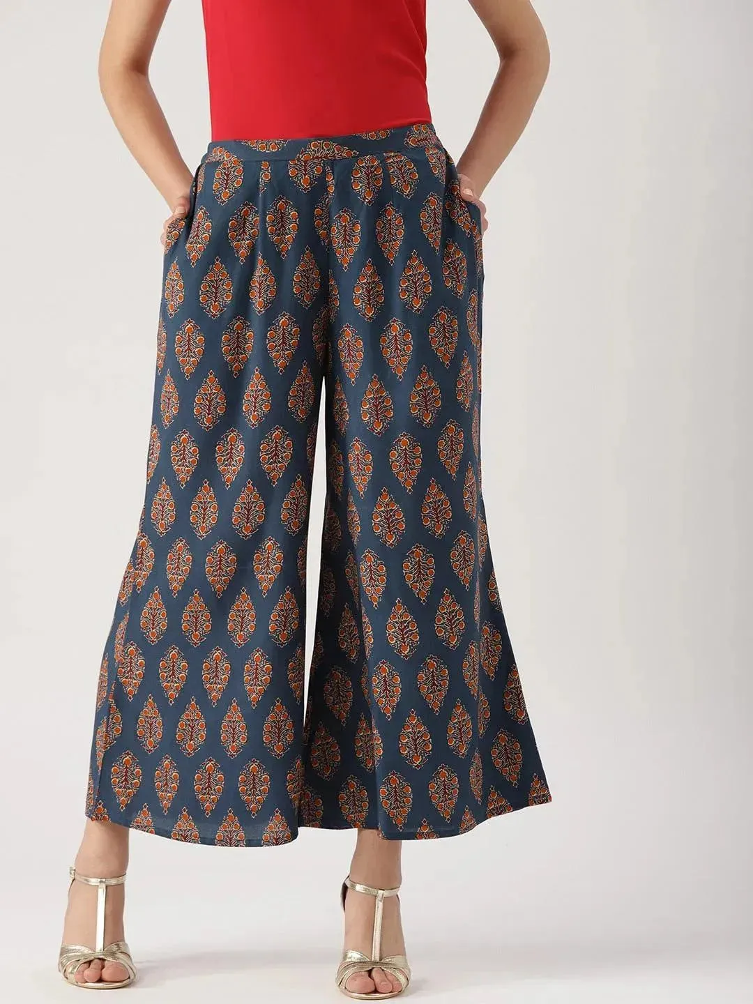 Blue Printed Cotton Palazzos