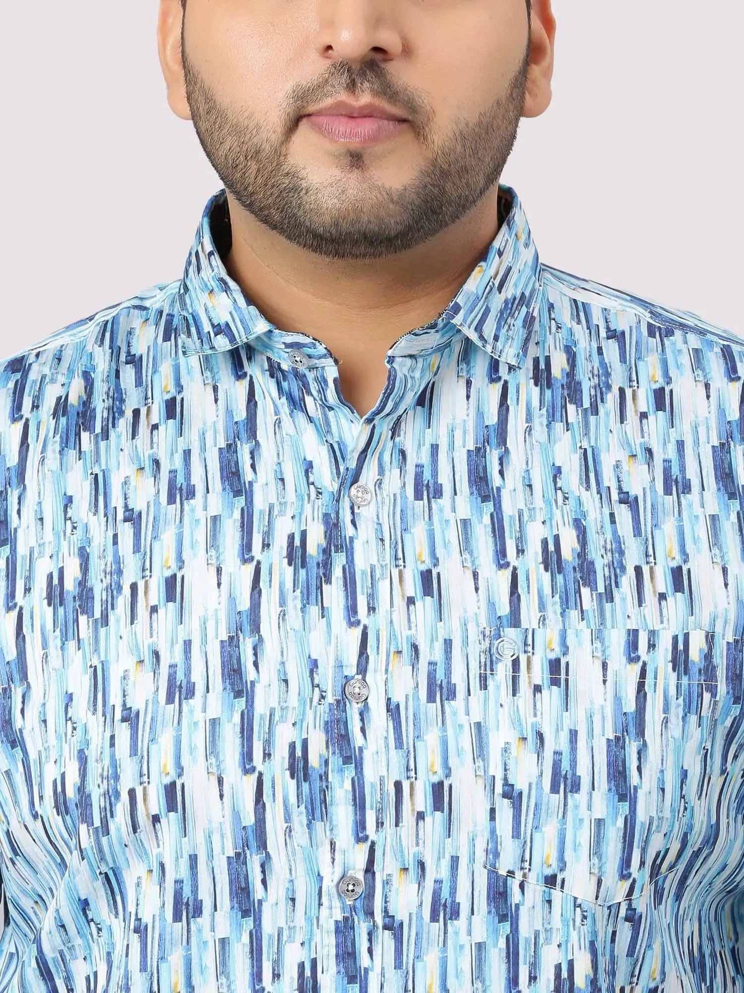 Blue Terrain Digital Printed Full Shirt Men's Plus Size