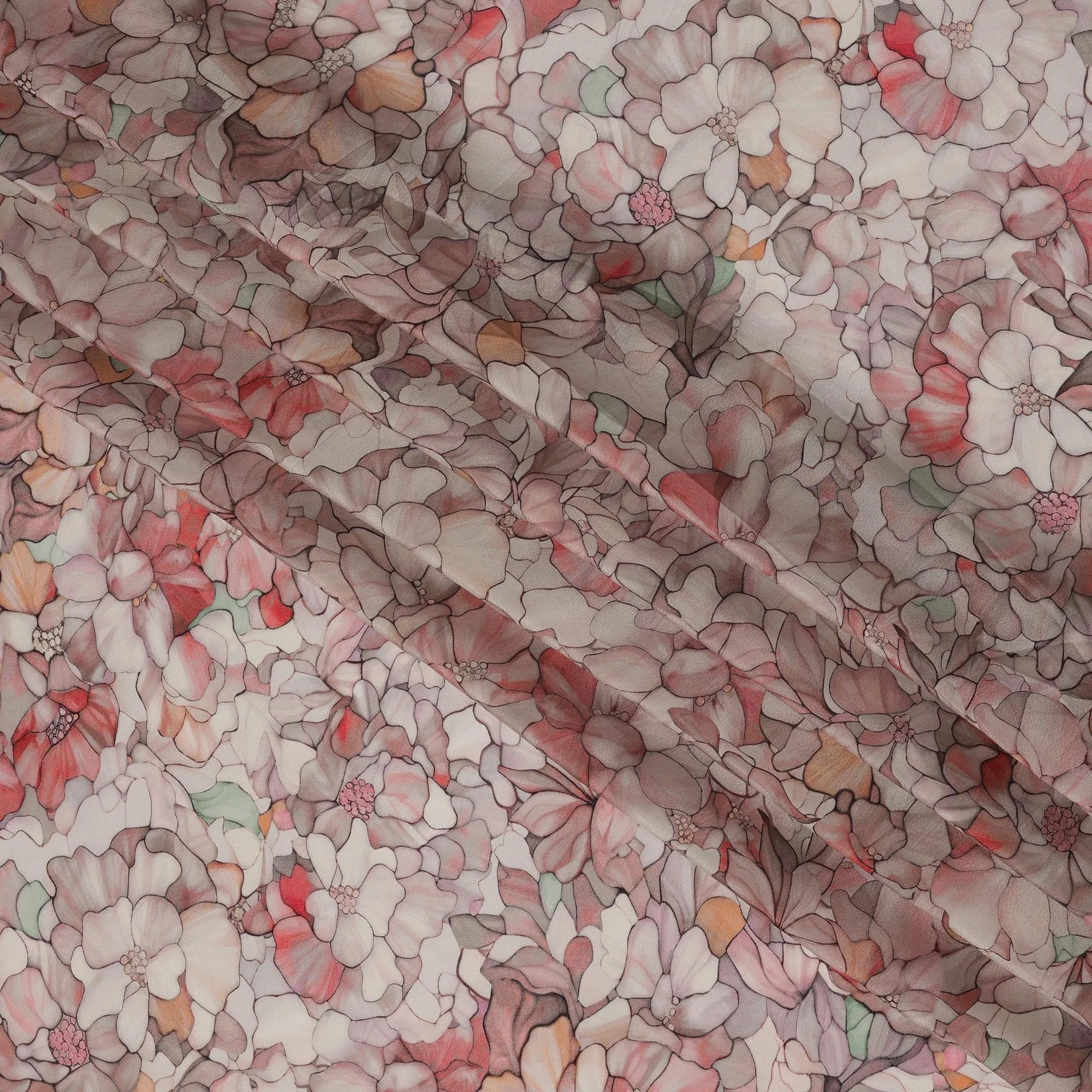 Blush Pink Viscose Digital Printed Fabric with Floral Bouquet Design, 110 cm Width-D21316