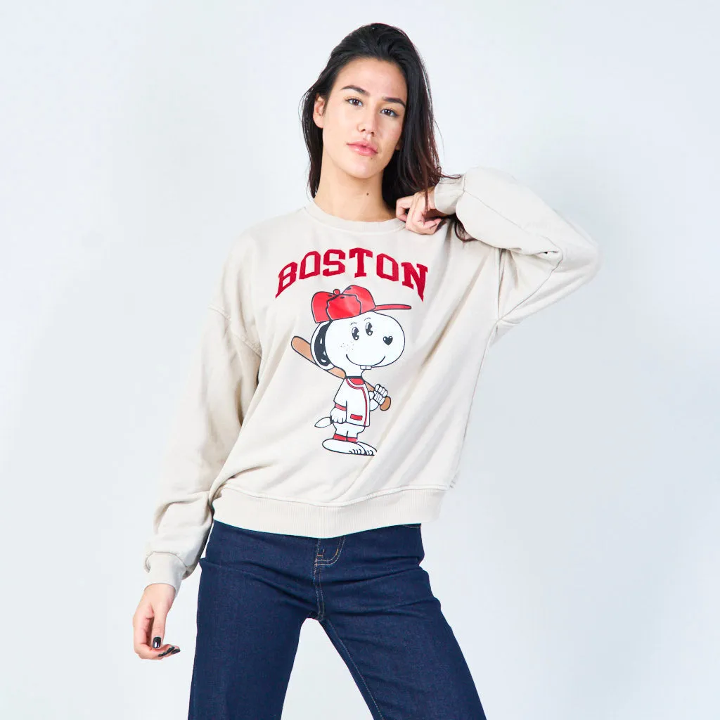 Boston graphic relaxed sweatshirt wholesale