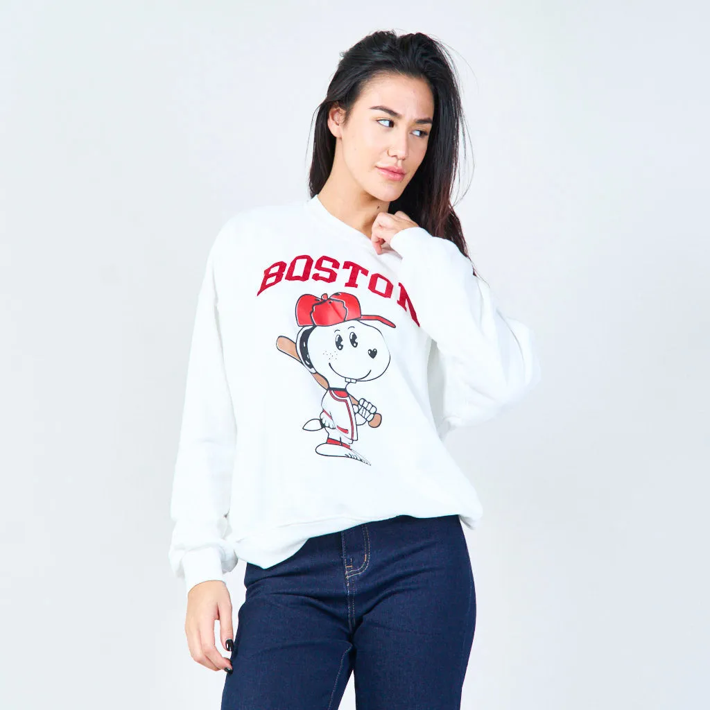 Boston graphic relaxed sweatshirt wholesale