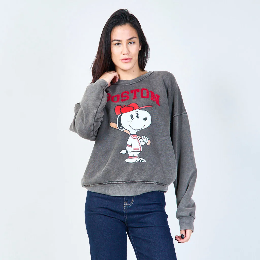 Boston graphic relaxed sweatshirt wholesale