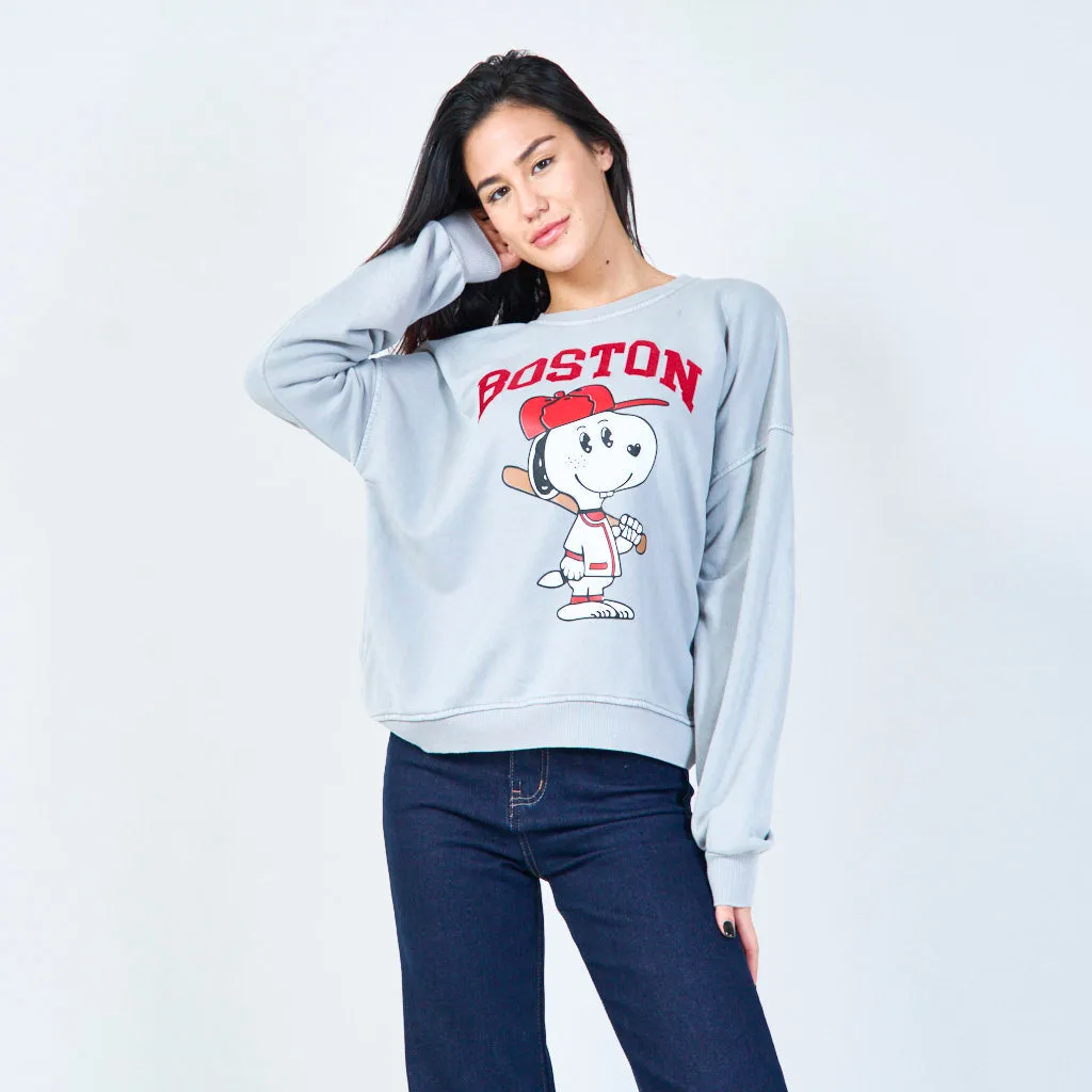 Boston graphic relaxed sweatshirt wholesale