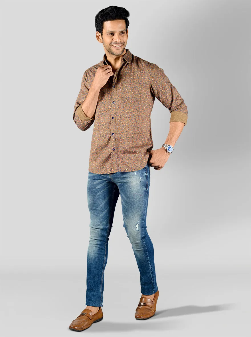 Bronze Brown Printed Slim Fit Casual Shirt | Greenfibre