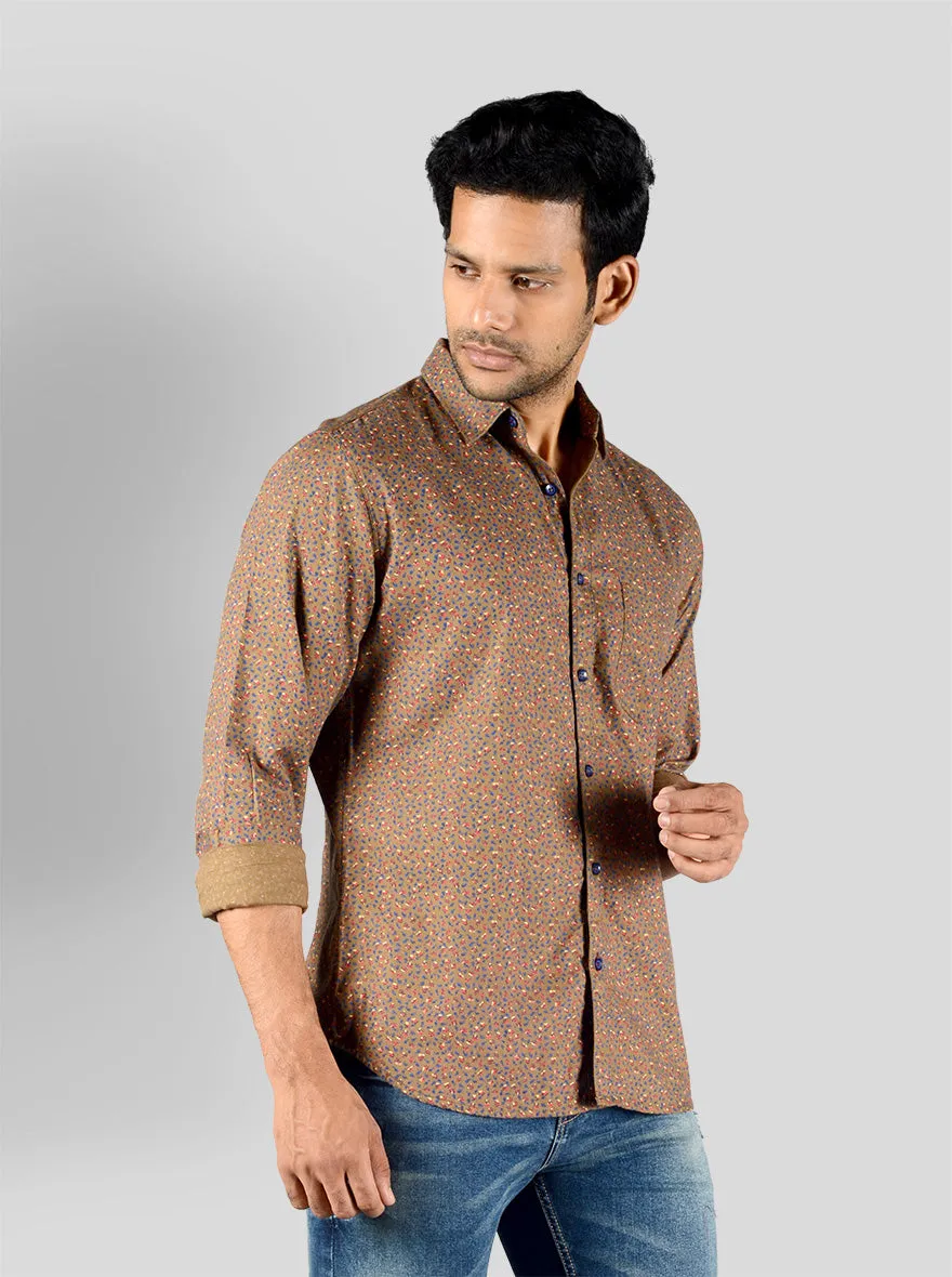 Bronze Brown Printed Slim Fit Casual Shirt | Greenfibre