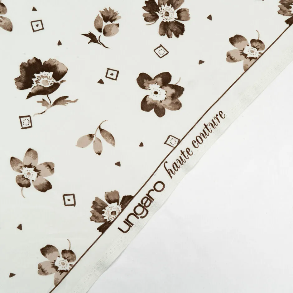 Brown Floral Printed Ivory Silk Crêpe de Chine (A 1.90m Piece)