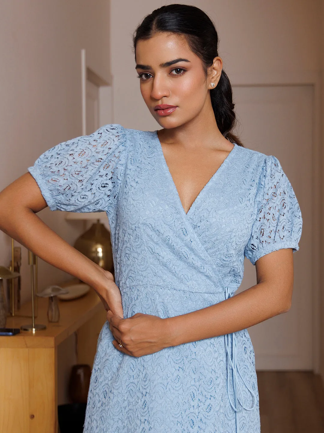 Butterfly Pea Blue Cotton Net Dress by ragavi