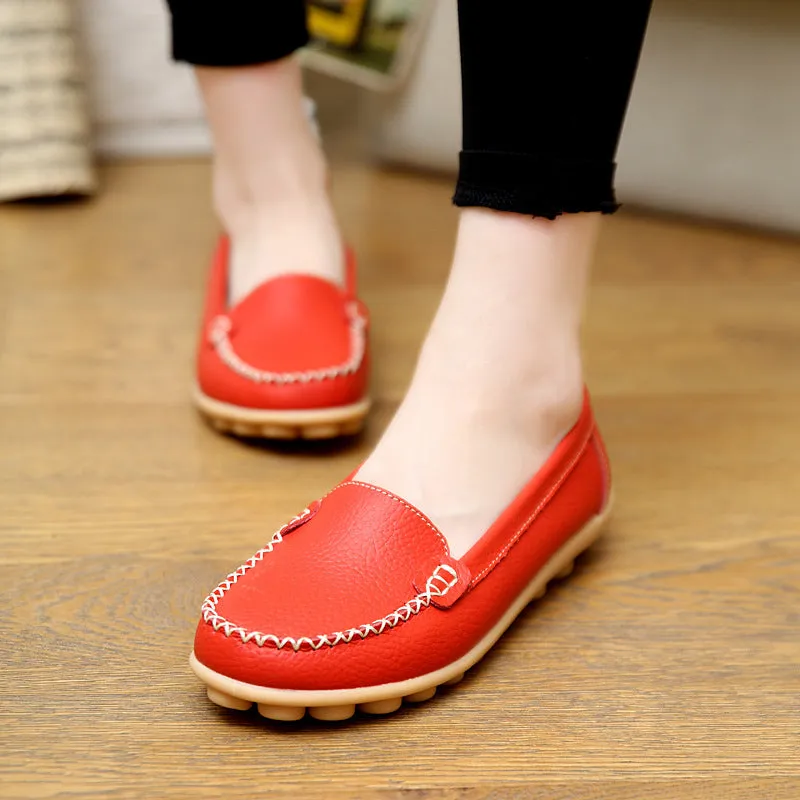 Candy Color Leather Pure Color Soft Sole Casual Flats