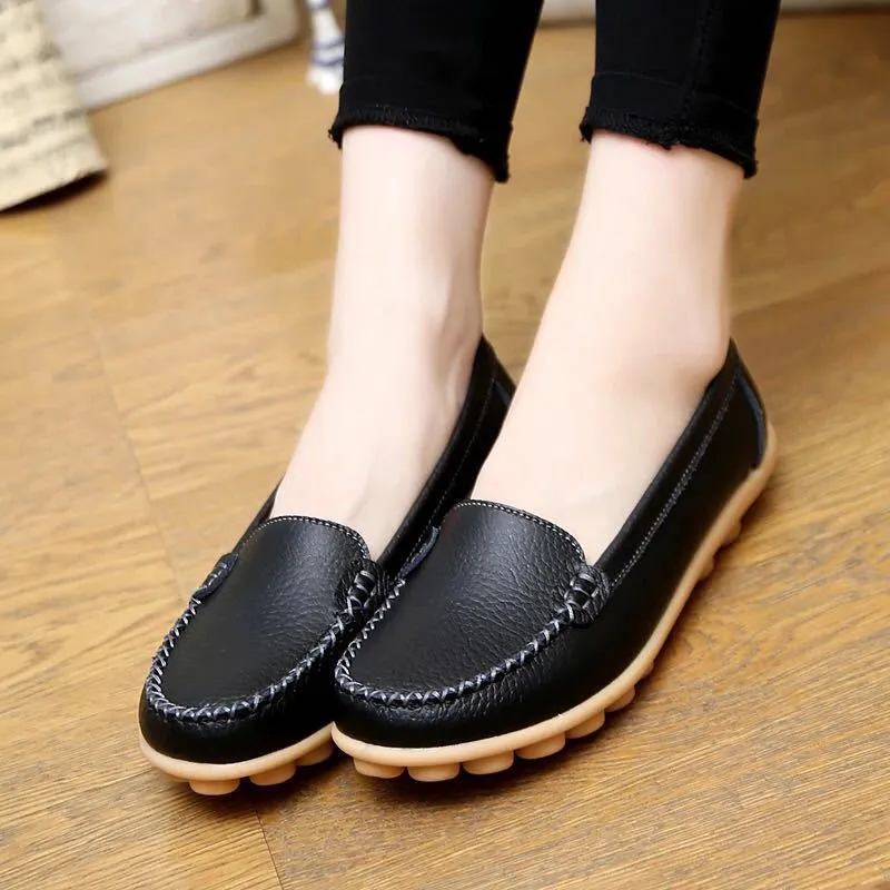 Candy Color Leather Pure Color Soft Sole Casual Flats