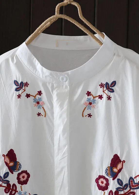 Casual Navy Embroidered Low High Design Cotton Blouse Top Summer AP008