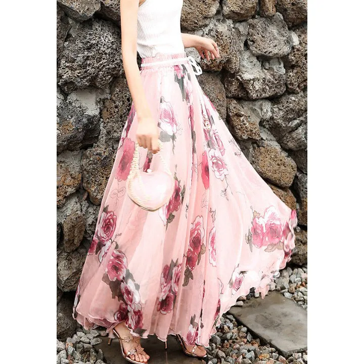 Chiffon Print High Waist Bohemian Long Swing Beach Skirt