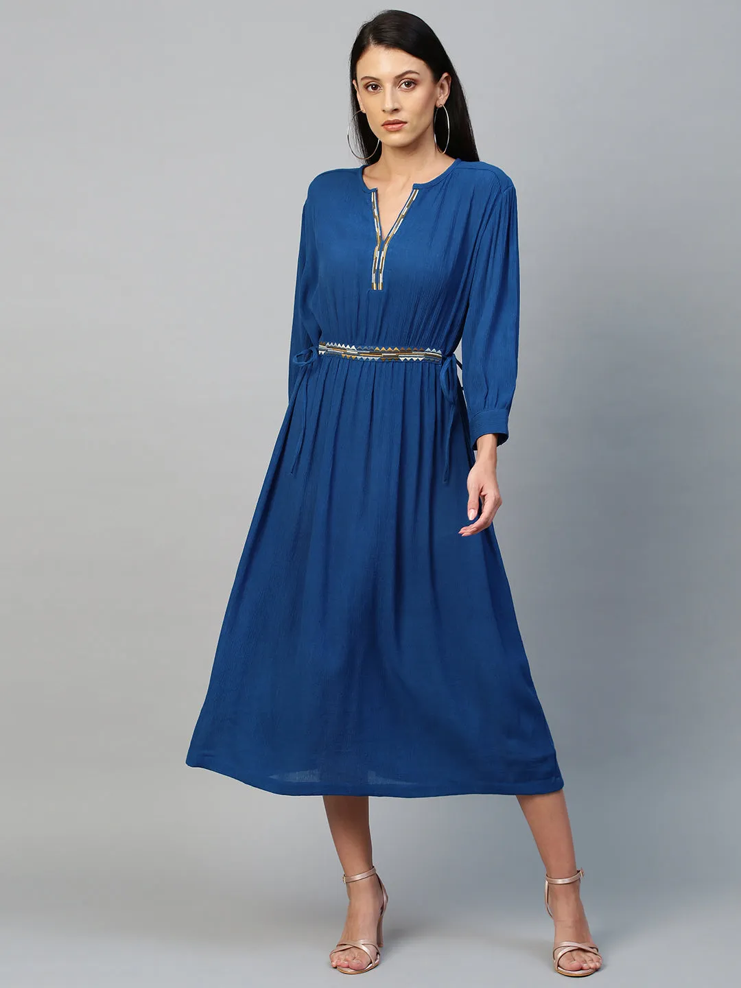 Crinkle Rayon Tunic Dress With Embroidery