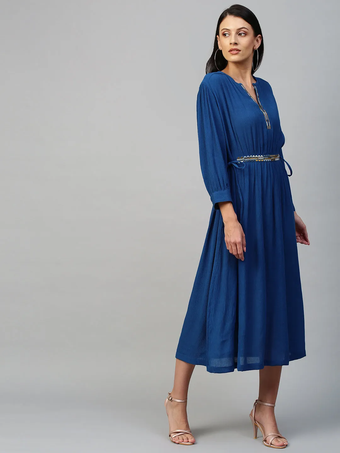 Crinkle Rayon Tunic Dress With Embroidery