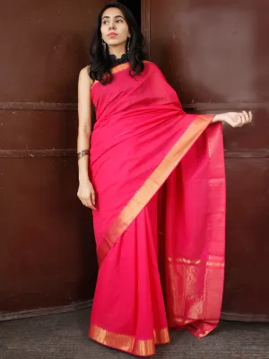 Dark Pink Golden Handloom Mangalagiri Cotton Saree With Zari Border - S031703687