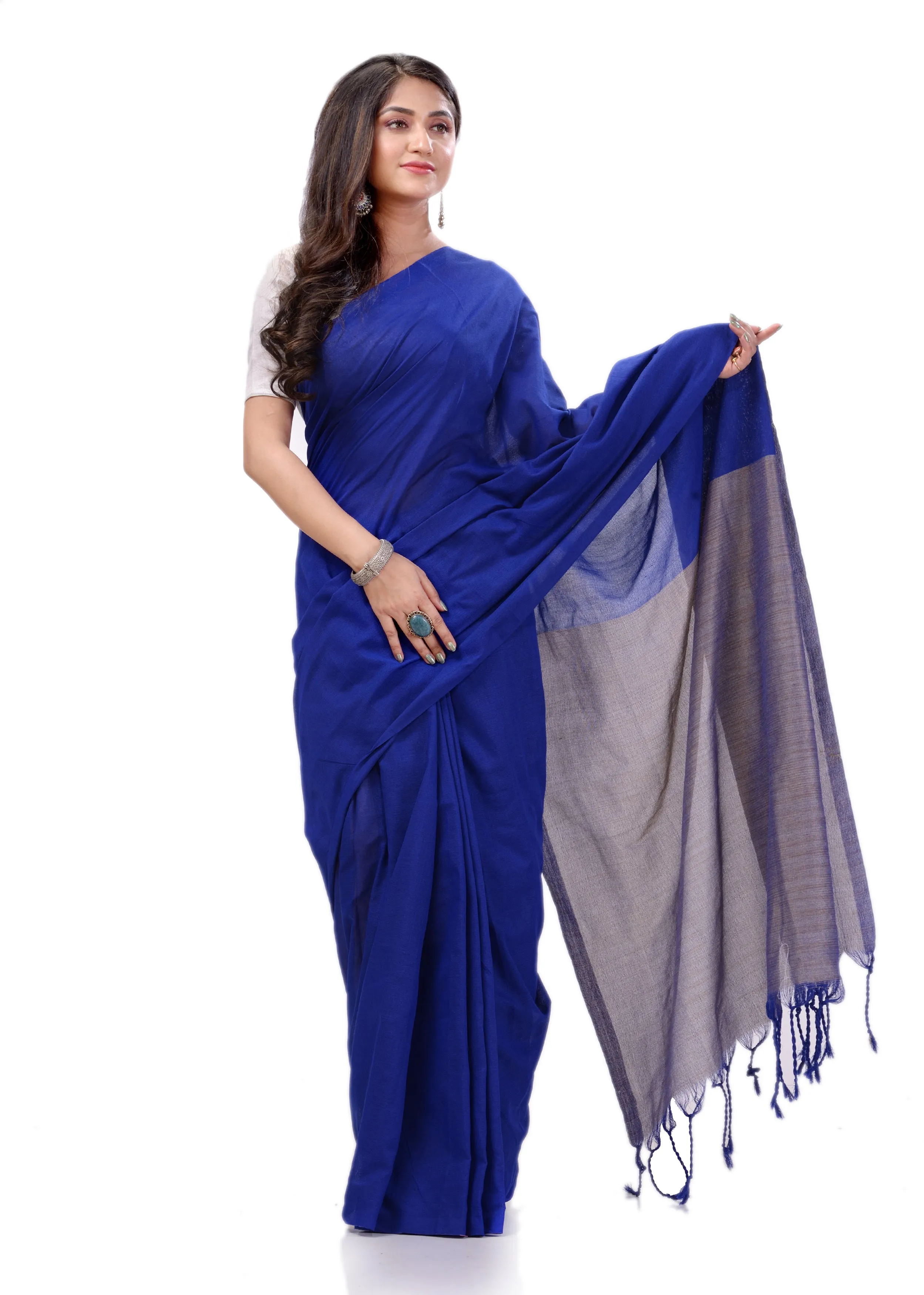 Desh Bidesh Woven Handloom Handloom Pure Cotton Saree (Blue)