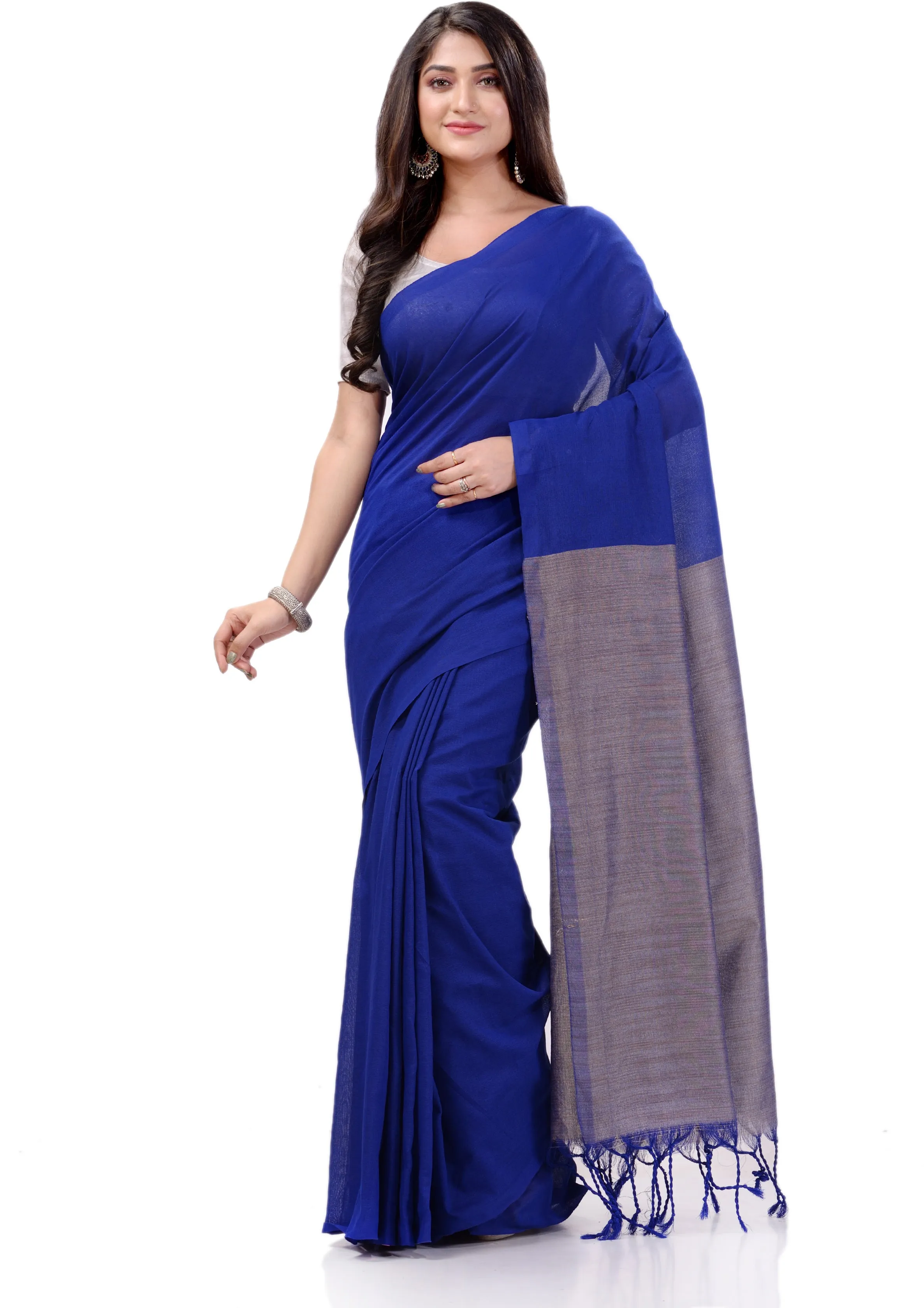 Desh Bidesh Woven Handloom Handloom Pure Cotton Saree (Blue)