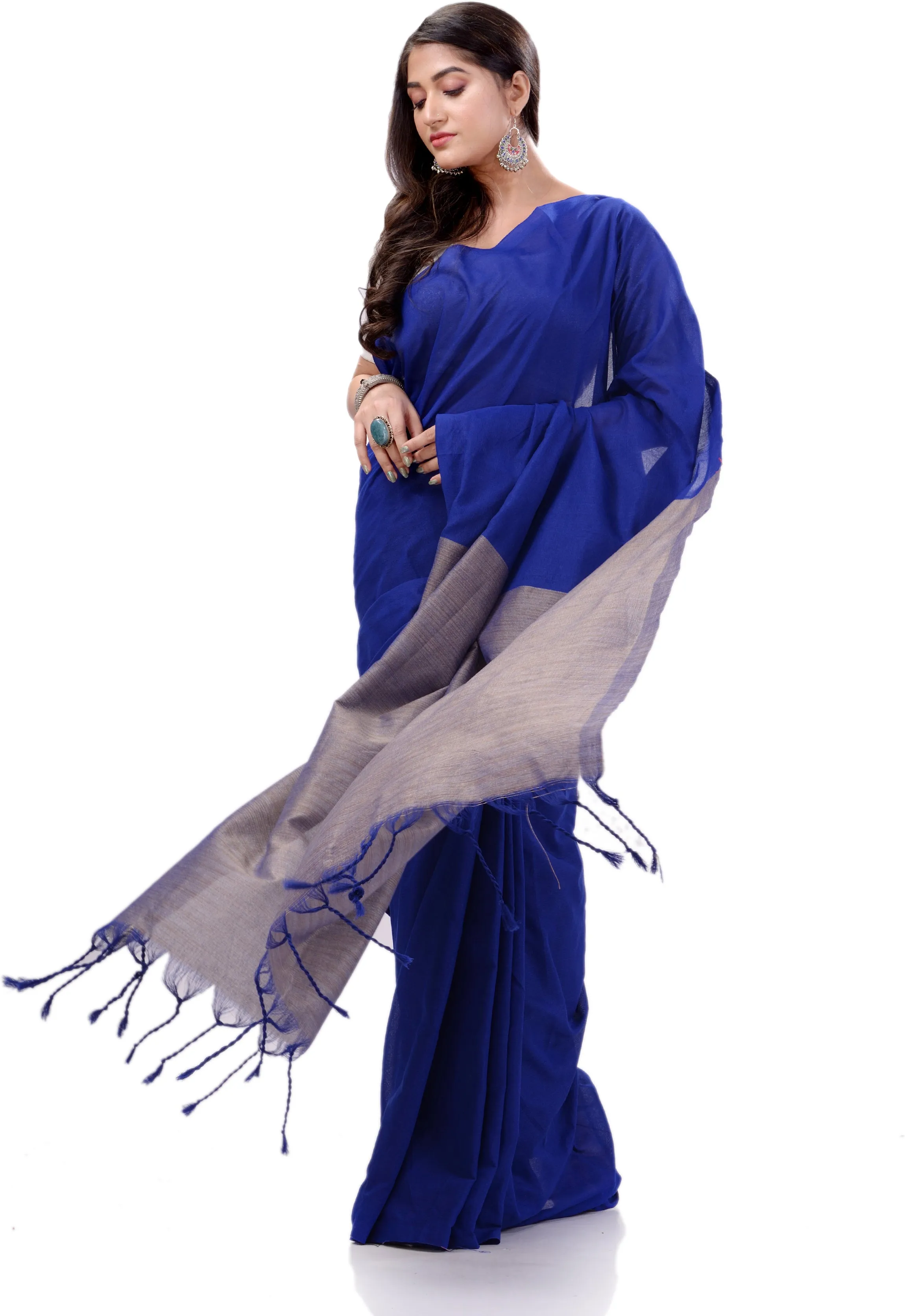 Desh Bidesh Woven Handloom Handloom Pure Cotton Saree (Blue)