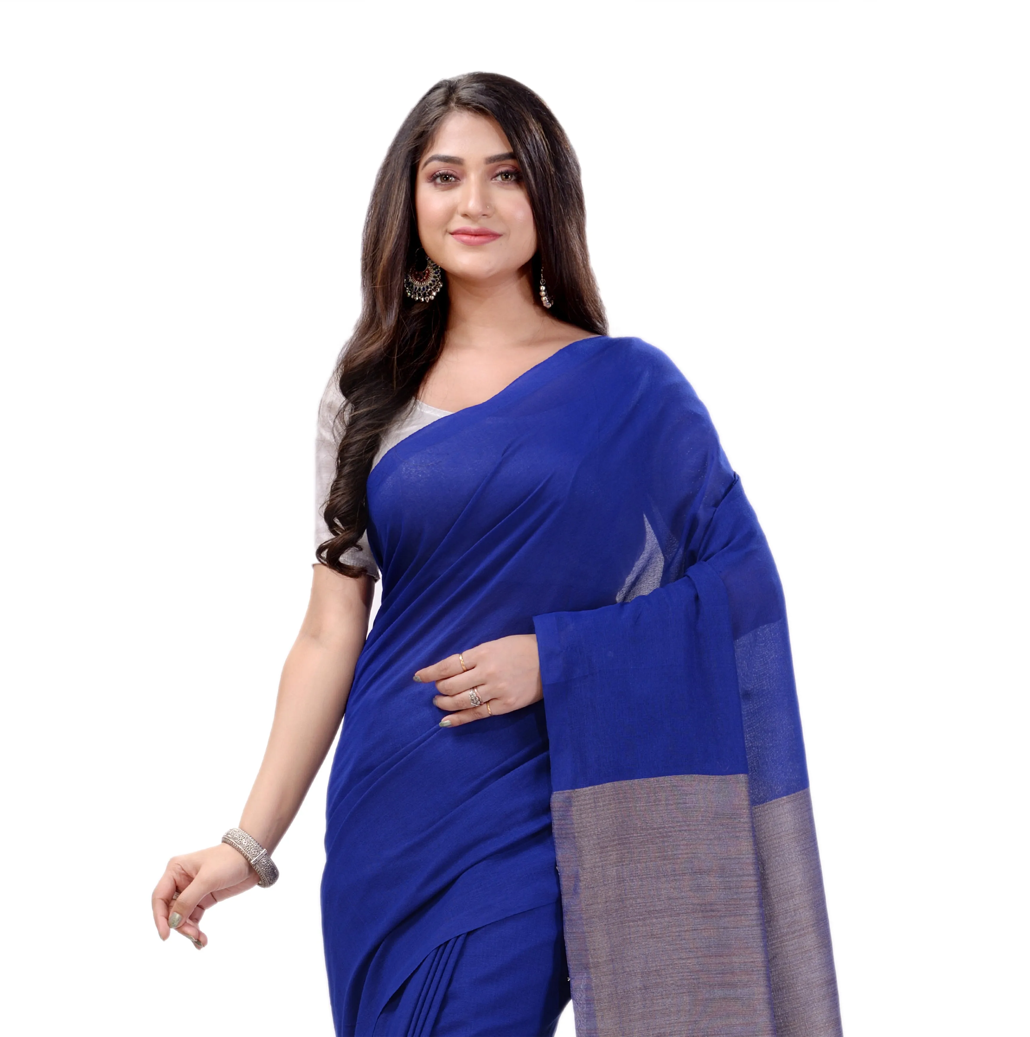 Desh Bidesh Woven Handloom Handloom Pure Cotton Saree (Blue)