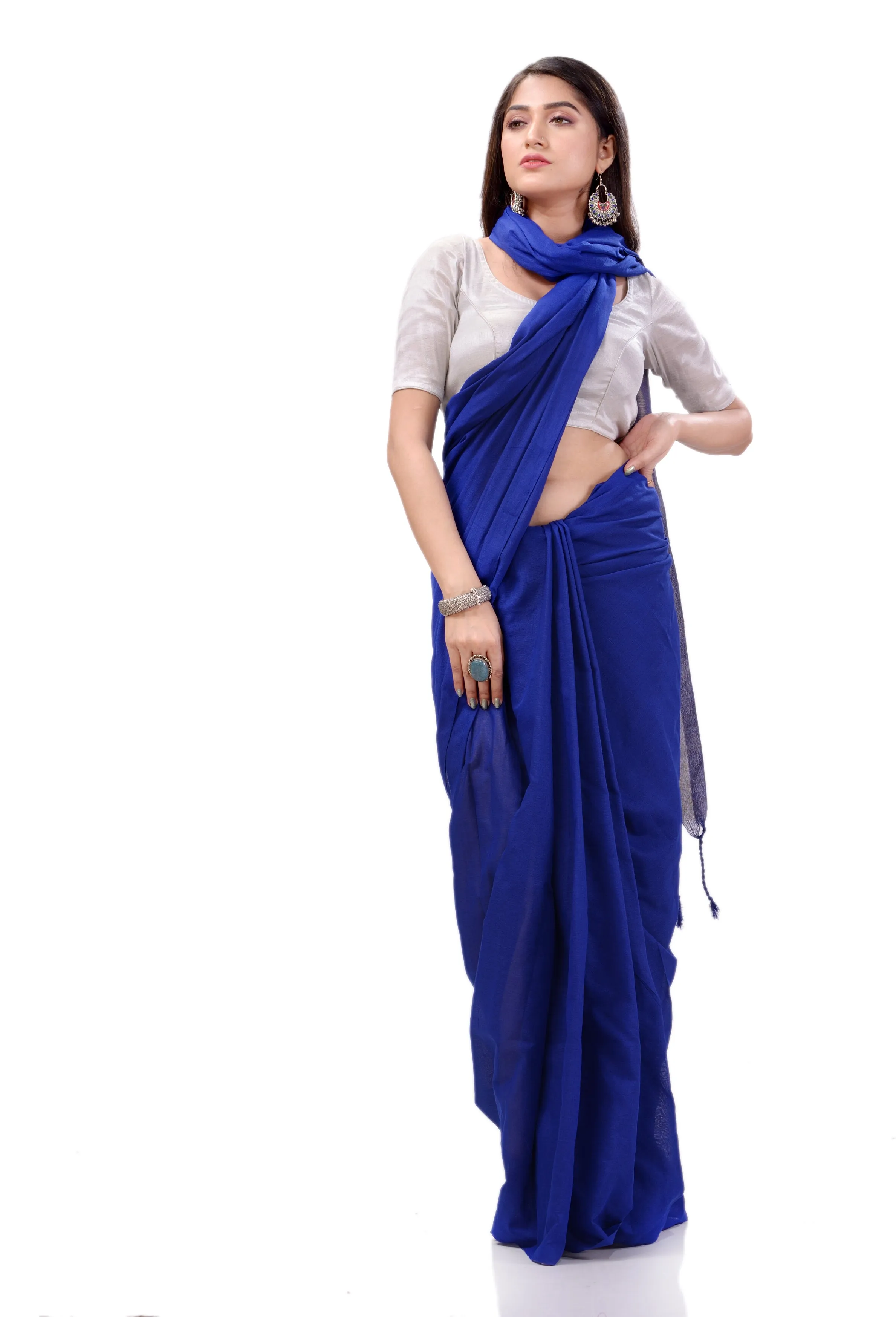 Desh Bidesh Woven Handloom Handloom Pure Cotton Saree (Blue)