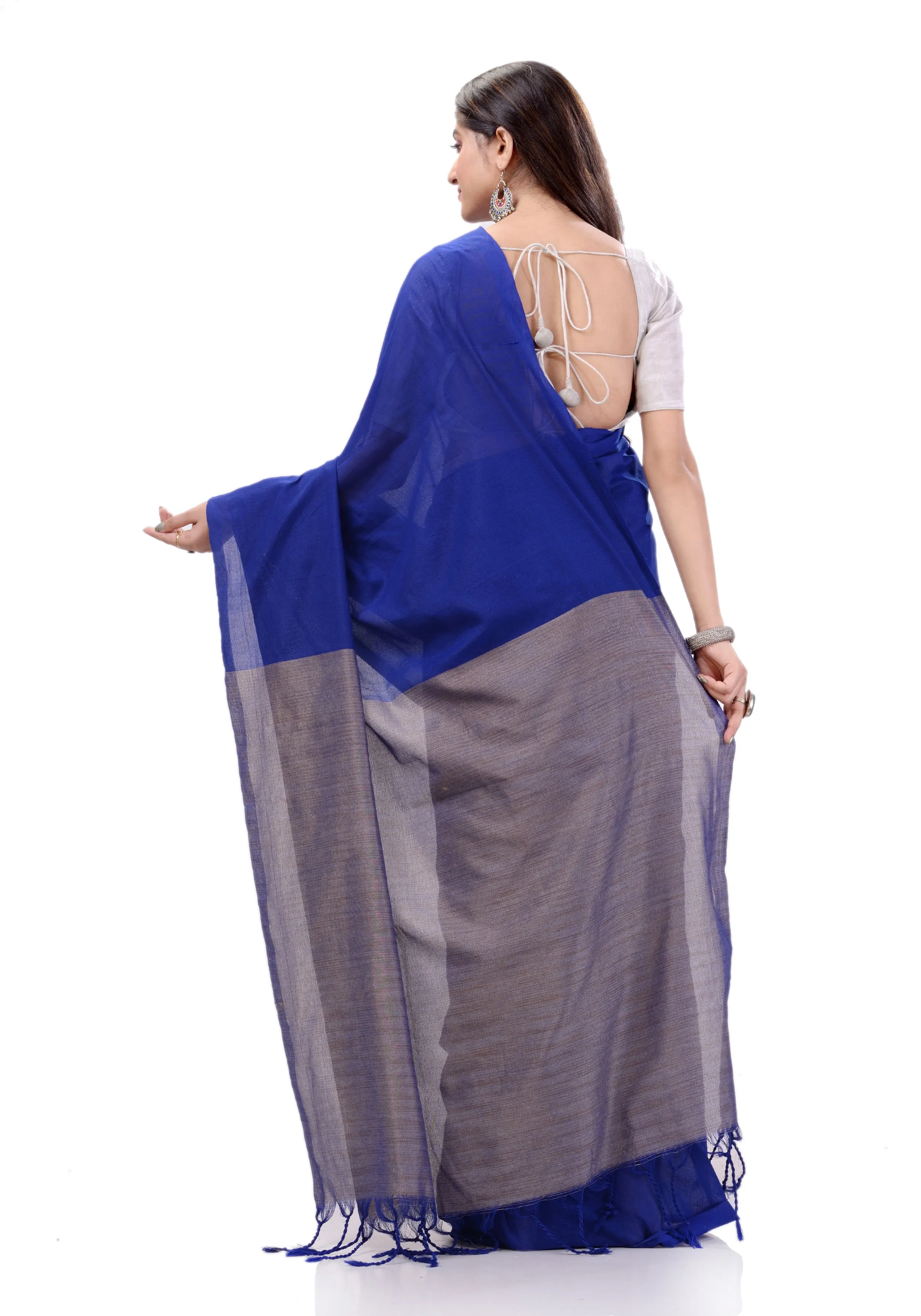 Desh Bidesh Woven Handloom Handloom Pure Cotton Saree (Blue)