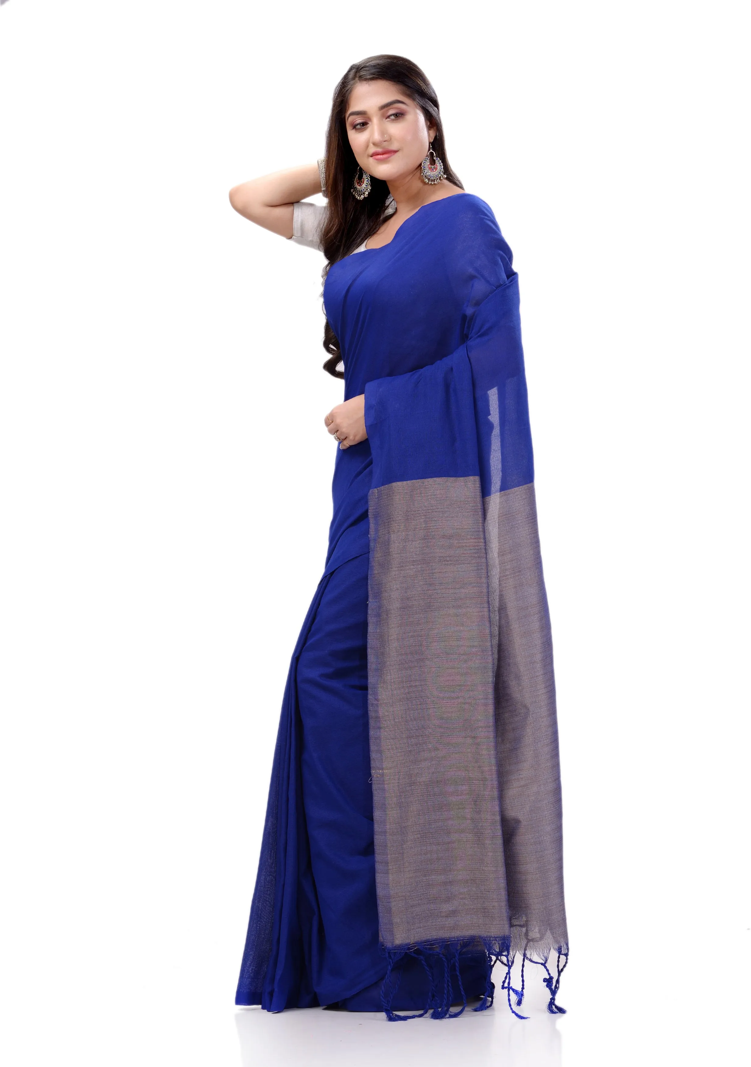 Desh Bidesh Woven Handloom Handloom Pure Cotton Saree (Blue)