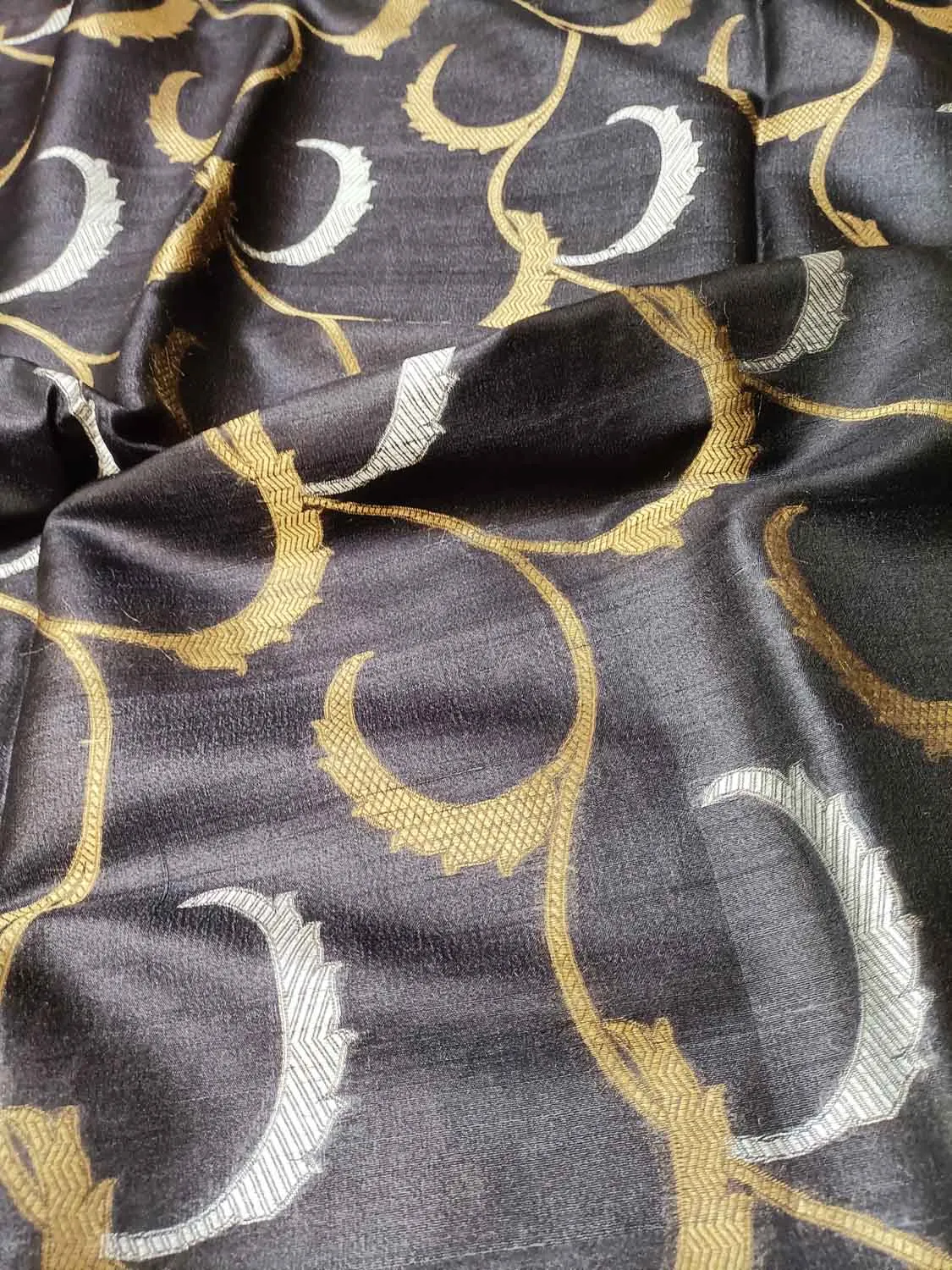 Elegant Black Banarasi Tussar Silk Saree