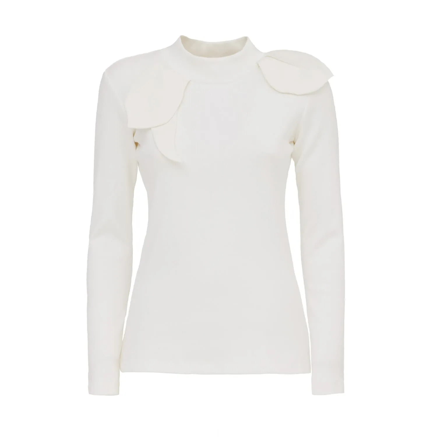 Elegant Long Sleeve Ribbed Knit Blouse White