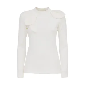 Elegant Long Sleeve Ribbed Knit Blouse White