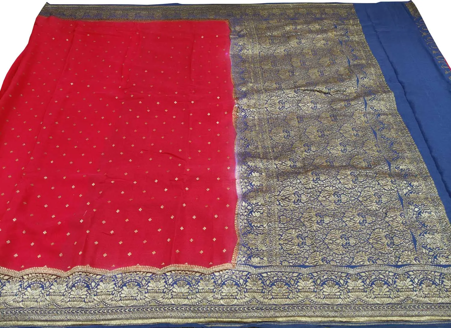 Elegant Red Banarasi Crepe Silk Saree