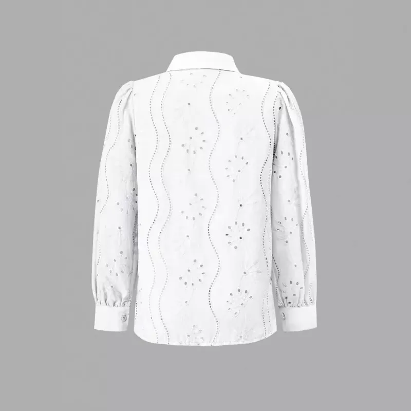 Embroidered Puff Sleeve Shirt Long Sleeve Blouse