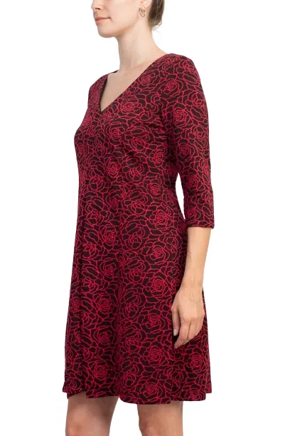 Emma & Michele V-Neck 3/4 Sleeve Embroidered Dress by Curated Brands