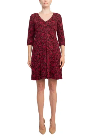 Emma & Michele V-Neck 3/4 Sleeve Embroidered Dress by Curated Brands