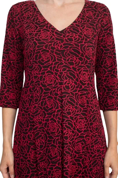 Emma & Michele V-Neck 3/4 Sleeve Embroidered Dress by Curated Brands