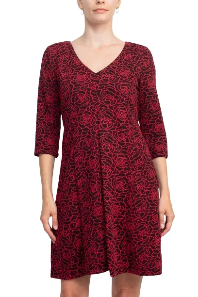 Emma & Michele V-Neck 3/4 Sleeve Embroidered Dress by Curated Brands