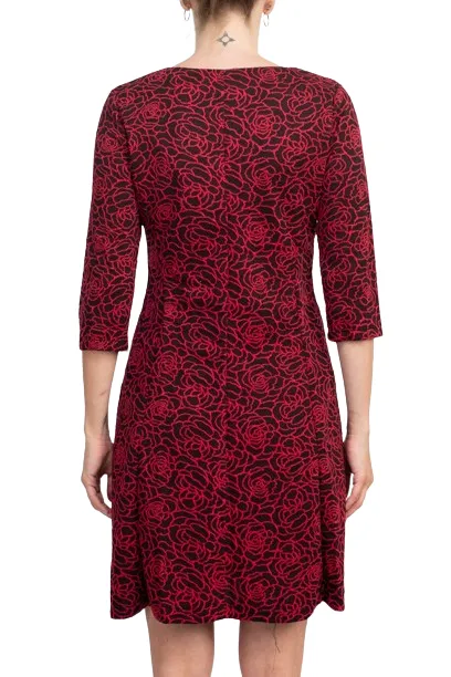 Emma & Michele V-Neck 3/4 Sleeve Embroidered Dress by Curated Brands