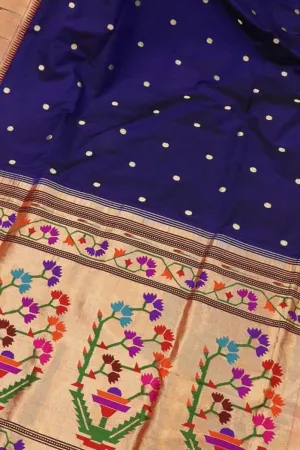 Exquisite Blue Paithani Handloom Silk Saree with Muniya Border