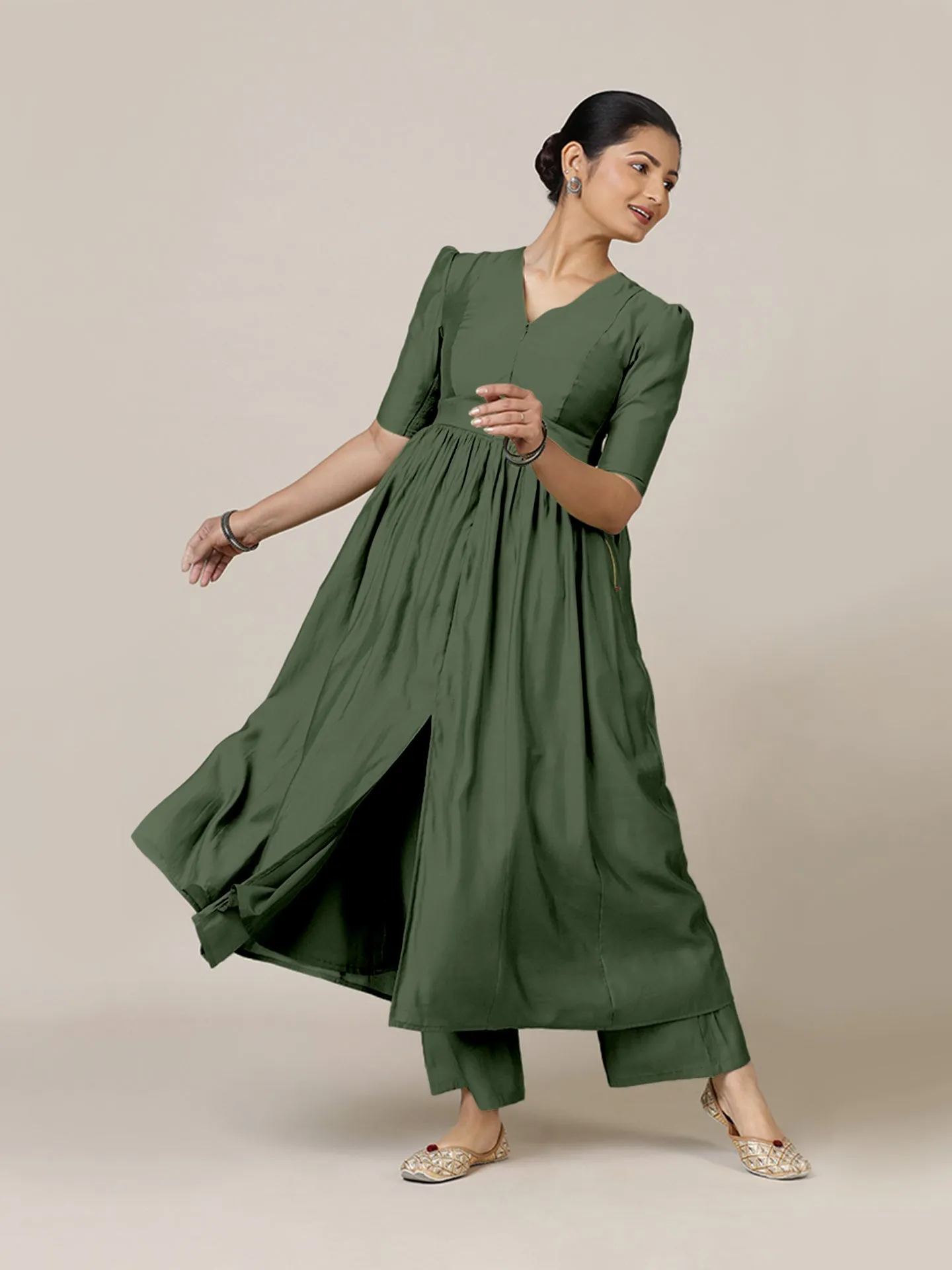 Faiza x Rozaana | A Line Kurta in Hunter Green with Thread Work | Coords or Only Kurta