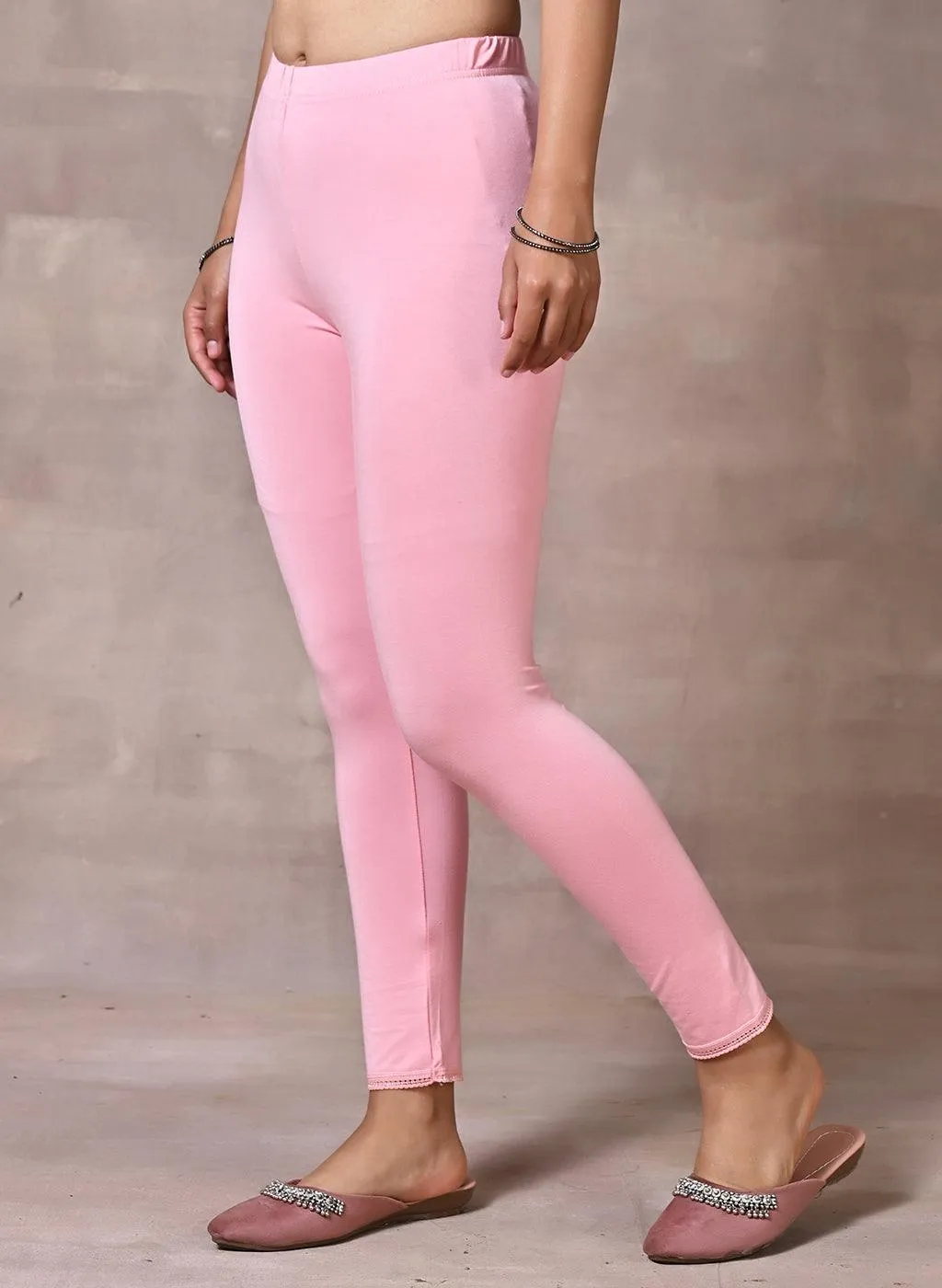 Farah Pink Viscose Lycra Leggings for Women